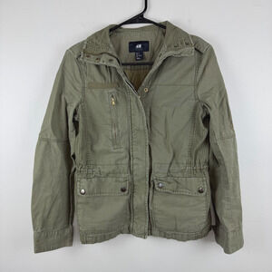 H&M Women’s 2 Utility Jacket Olive Green Lightweight Cargo Pockets Grunge Y2K